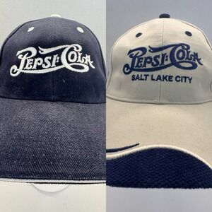 Lot of 2 PEPSI-COLA Navy Blue White Adjustable One Size Fits All Embroidered Cap